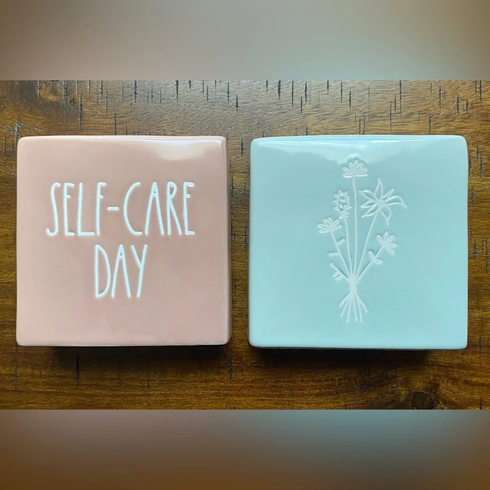 •NEW•{2} Rae Dunn Ceramic Signs/Paper Weighs Decor- Self-Care & Plant Mom